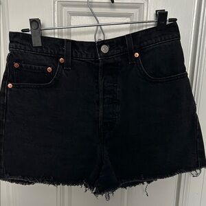 Levi's Black Denim Cutoff Shorts with Frayed Hem